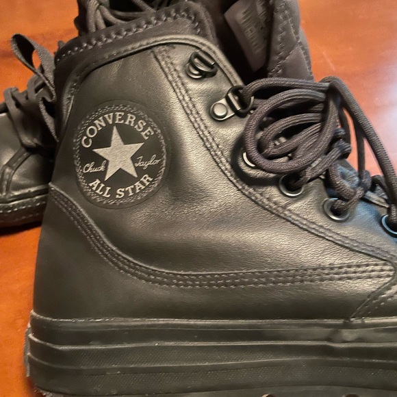 Converse All Star Black High-Top Chuck Taylor high top waterproof leather boots - Picture 2 of 10